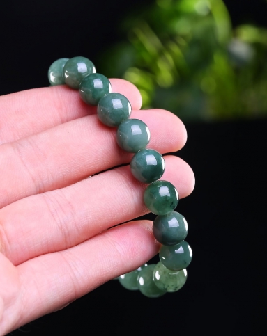 10mm油青满绿色珠子手链 送长辈的绝佳礼物