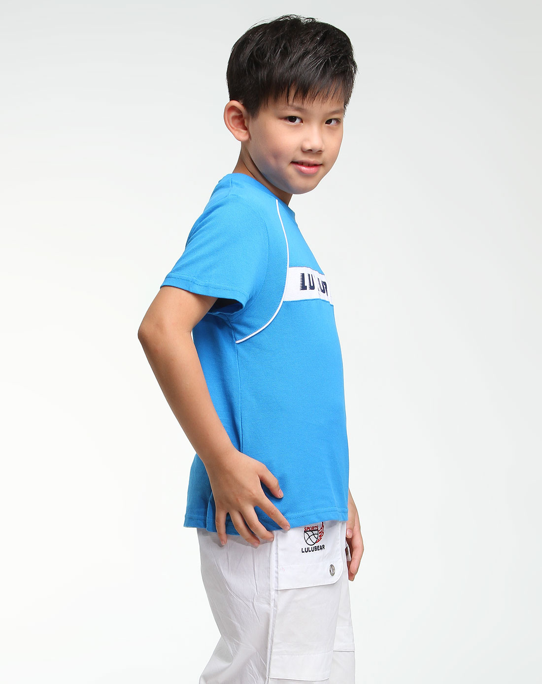 品牌--夜场噜噜贝尔男童蓝色圆领短袖t恤t1020