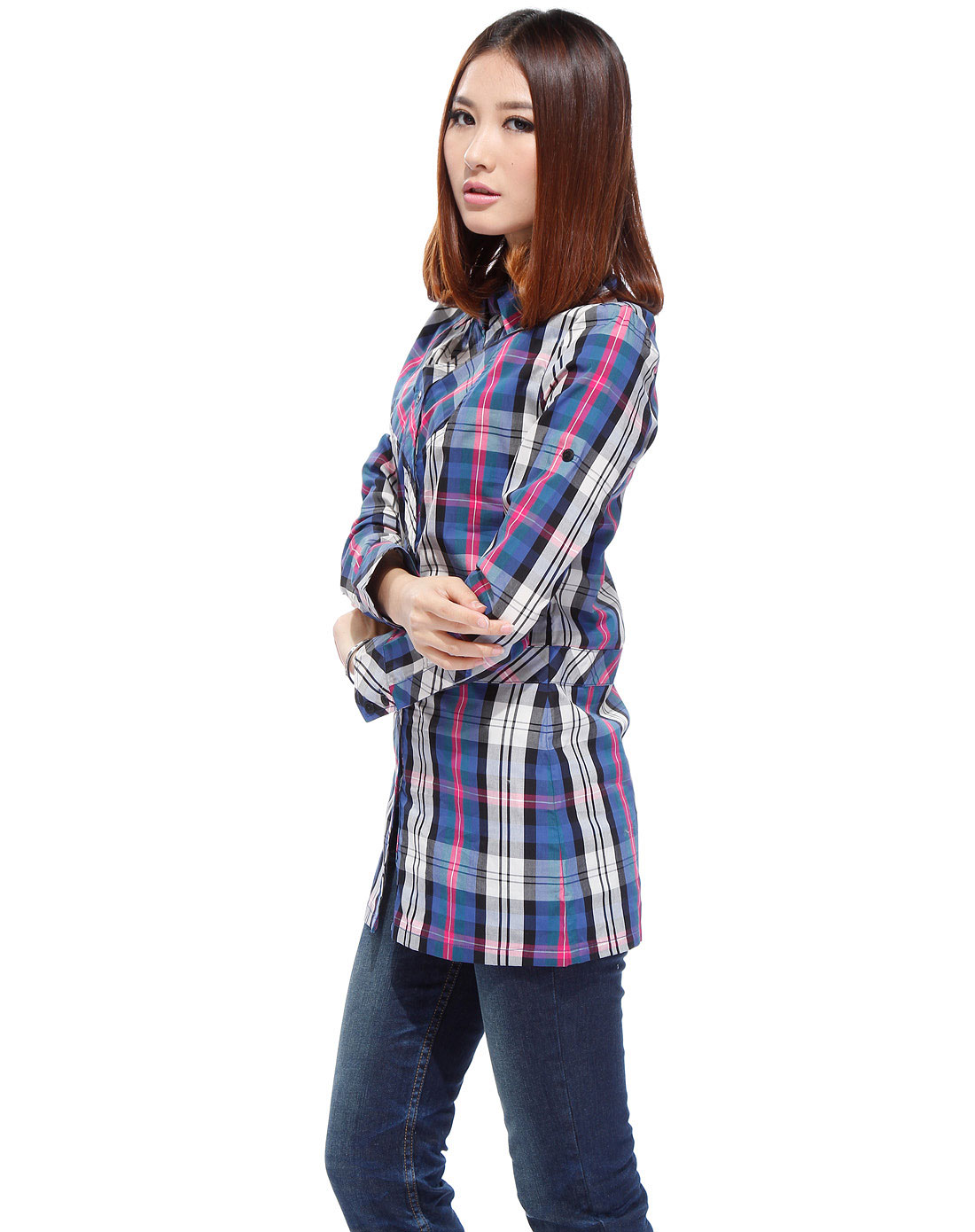 <em>美特斯</em>邦威-<em>女装</em>专场-彩色格仔长款衬衫