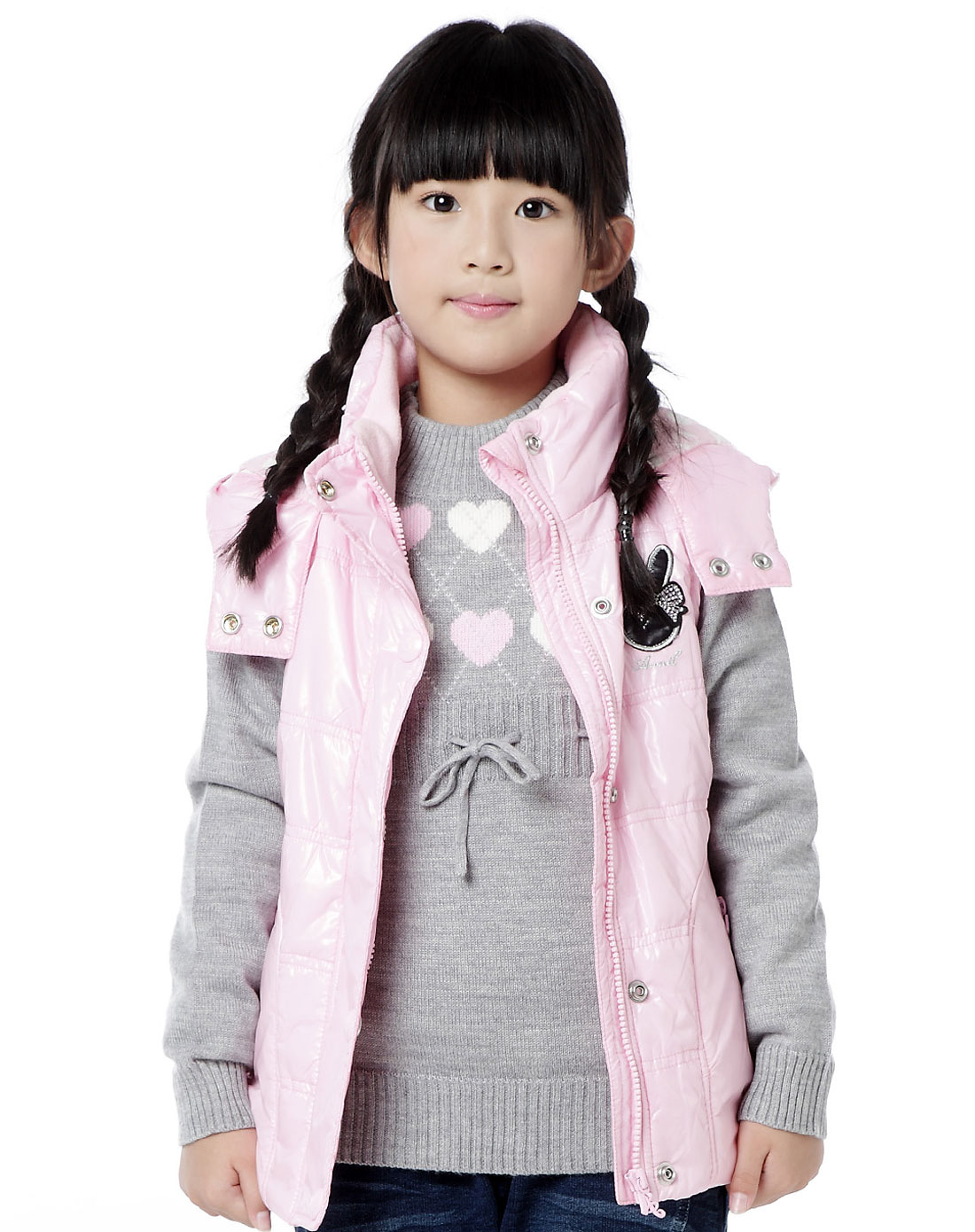 <em>安奈儿</em>annil男女<em>童装女童</em>粉色时尚连帽棉背心0