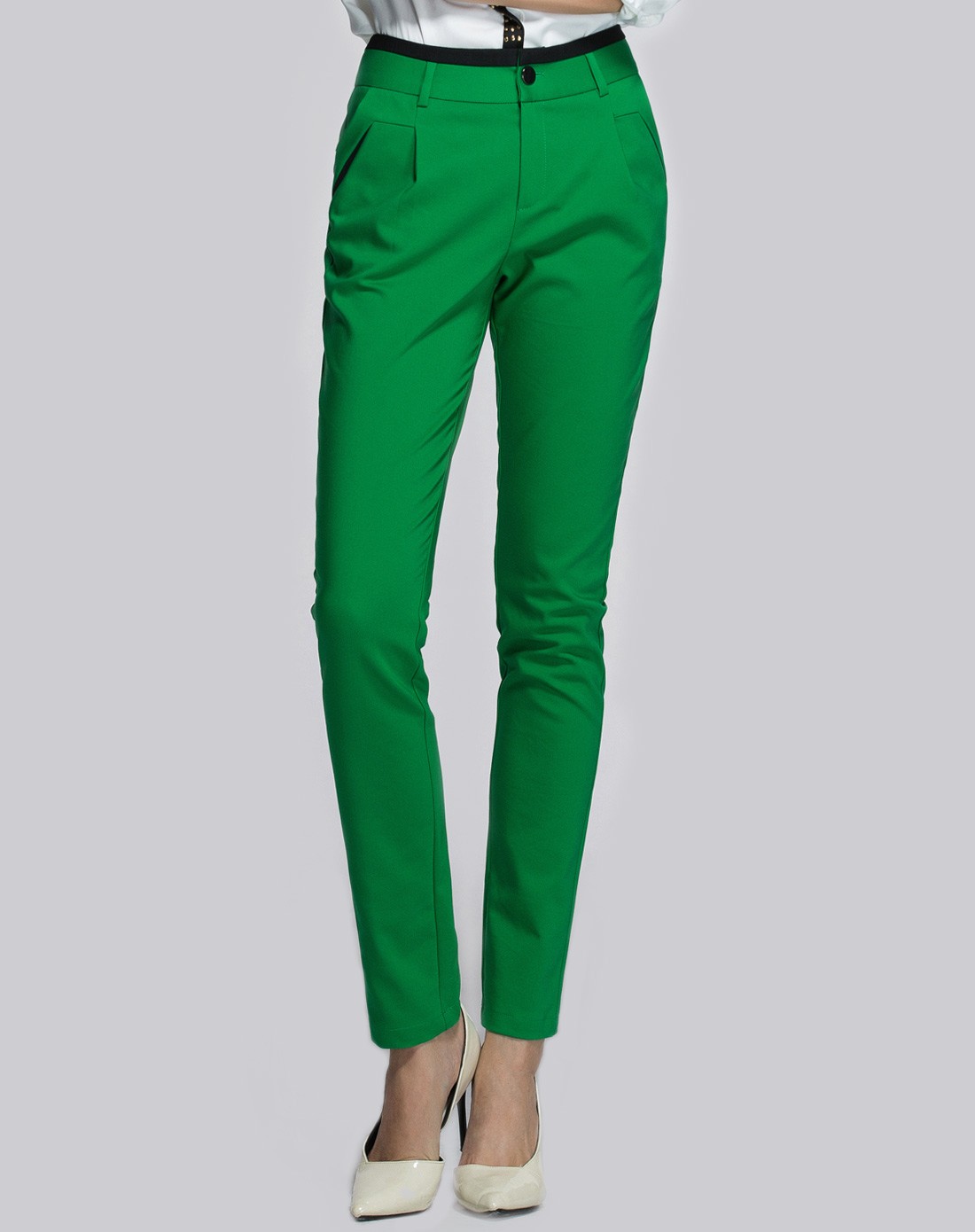 绿色时尚潮流修身小哈伦长裤