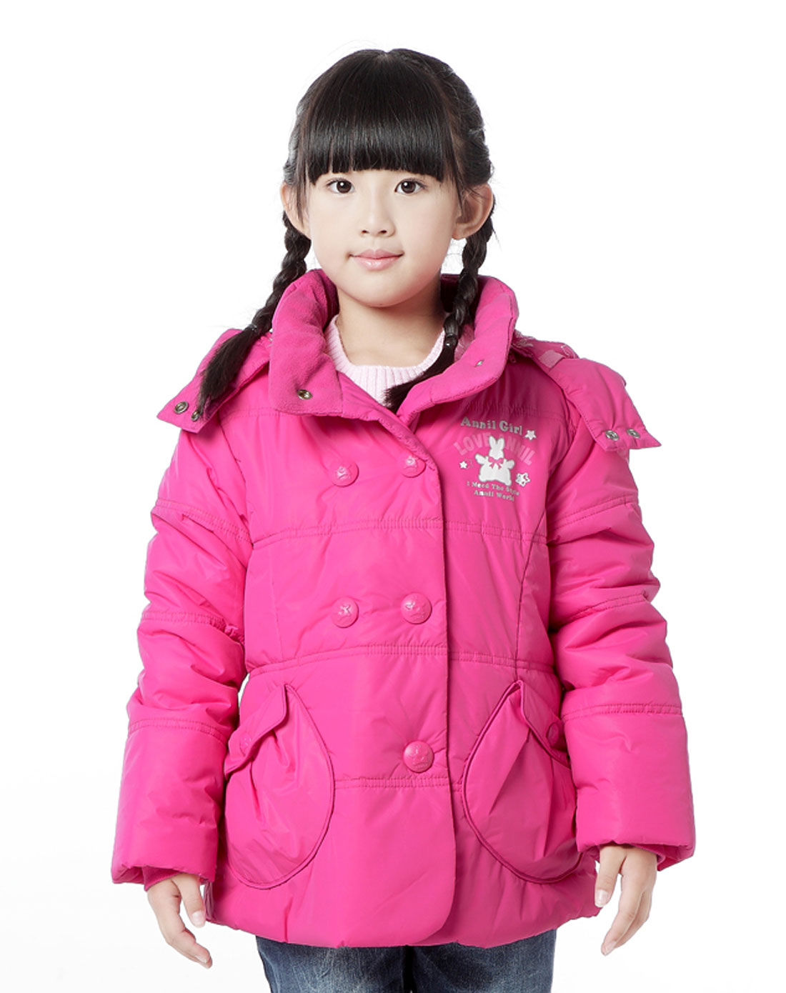 <em>安奈儿</em>annil男女<em>童装女童</em>粉甜桃短款棉服ag14