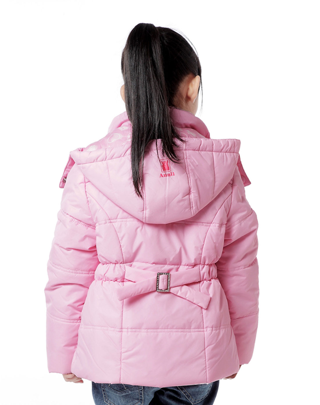 安奈儿annil男女童装<em>女童</em>雪柔粉<em>短款棉服</em>ag14