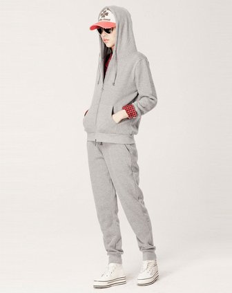 mind&style 深灰色时尚运动风连帽长袖开衫套装