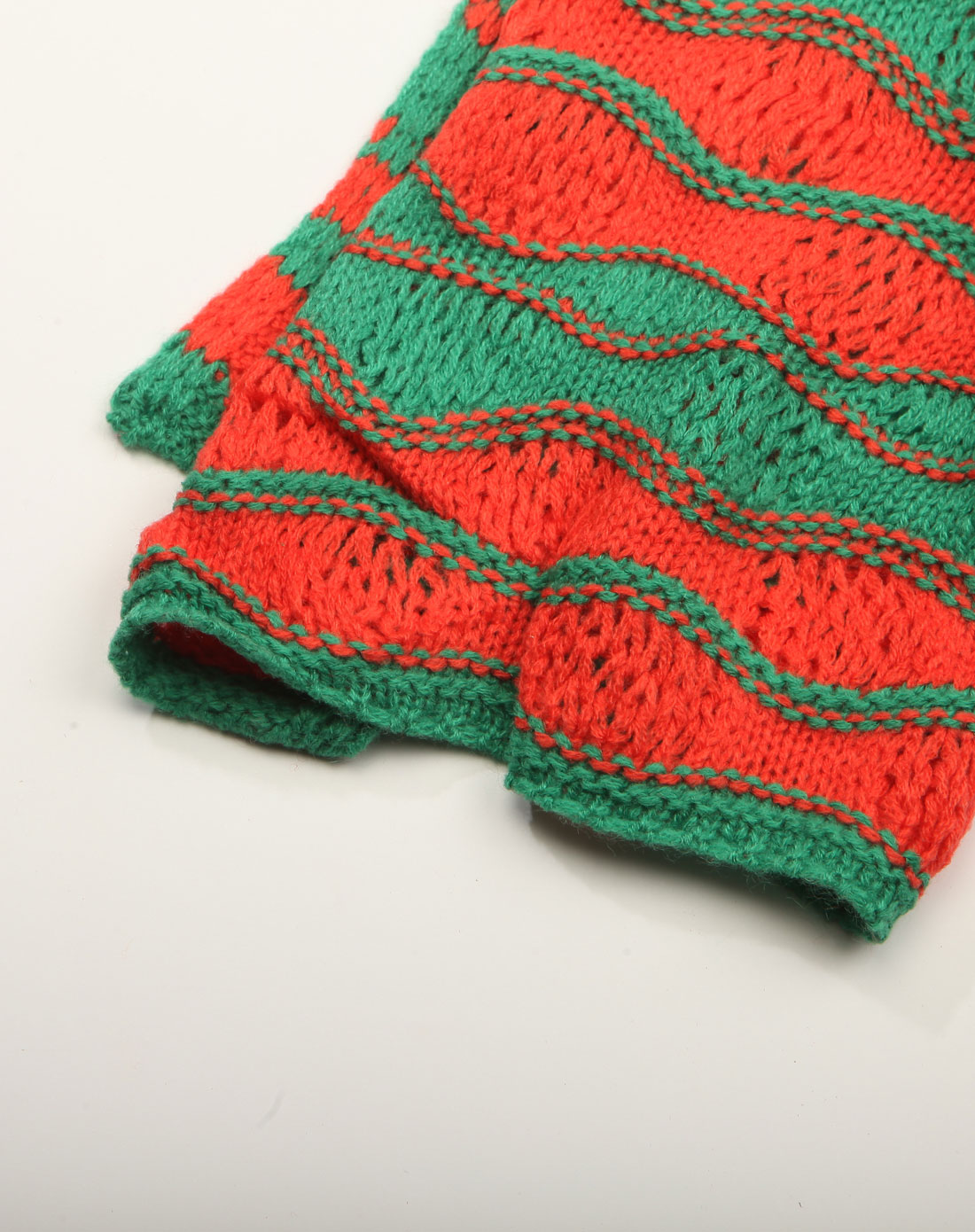 橙绿色双色波浪纹围巾