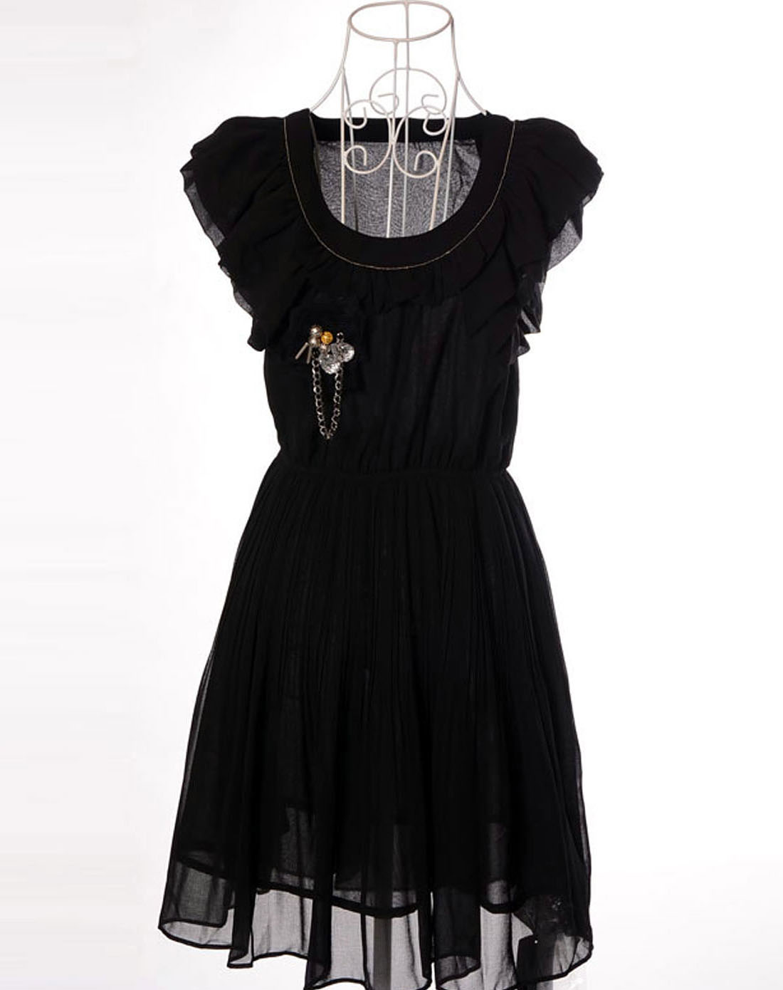 F.NY黑色时尚优雅短袖连衣裙112133611