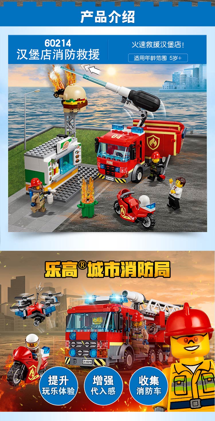 lego乐高城市系列60214-汉堡店消防救援(5岁 )