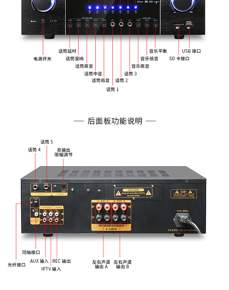 奇声lx101功放机家用大功率发烧级hifi蓝牙ktv重低音