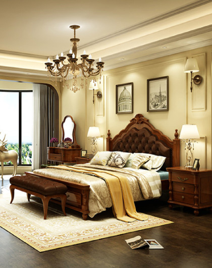 美式床实木床双人1.8米床主卧欧式奢华婚床1.5简约卧室床简欧家具