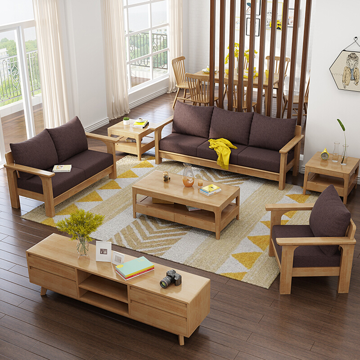 原木实木沙发组合北欧原木沙发客厅家具现代简约沙发组合tb-23#沙发