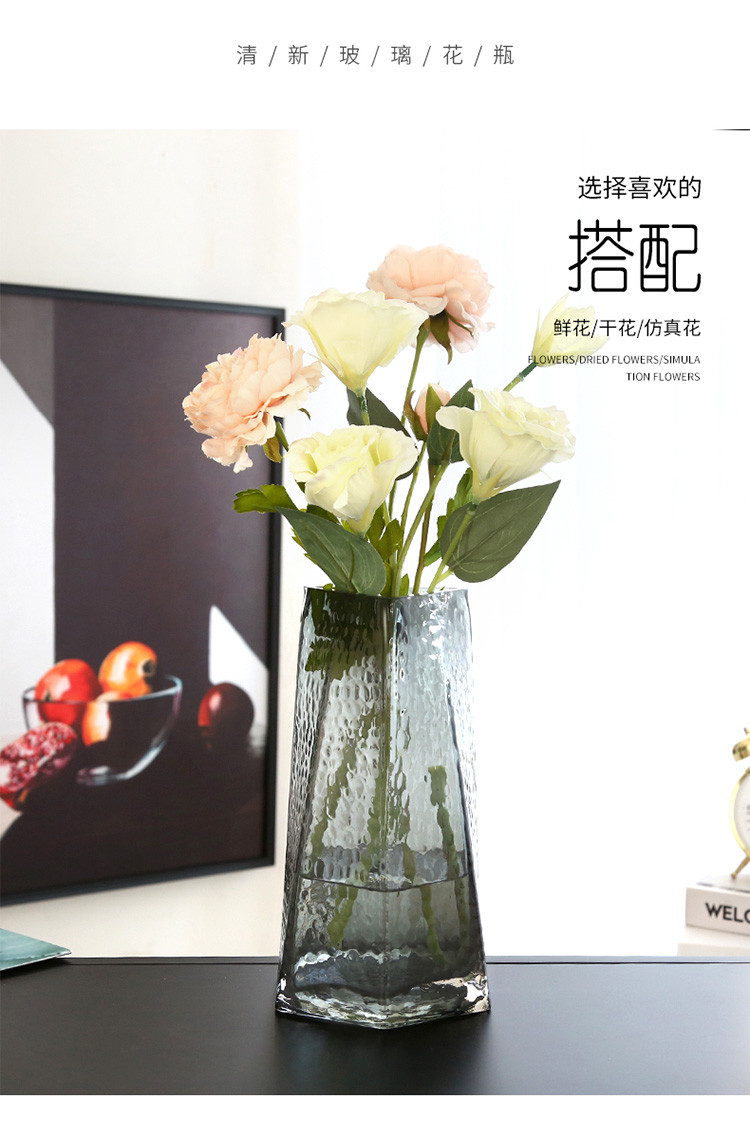 轻奢北欧玻璃花瓶透明三角口水养玫瑰鲜花花瓶客厅装饰插花瓶摆件