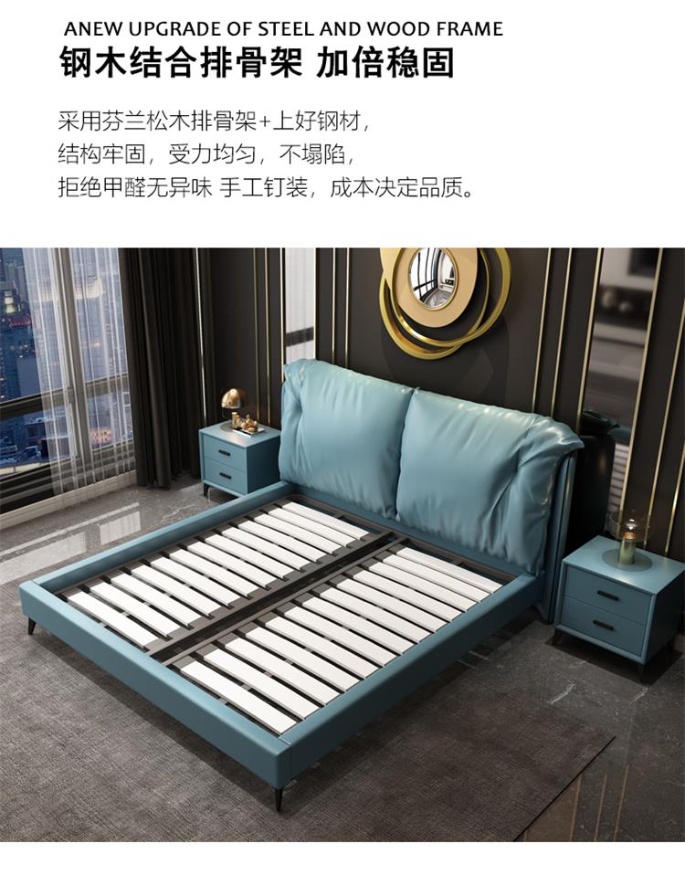 真皮床现代简约双人床1.8米北欧主卧室婚床轻奢意式极简皮艺软床