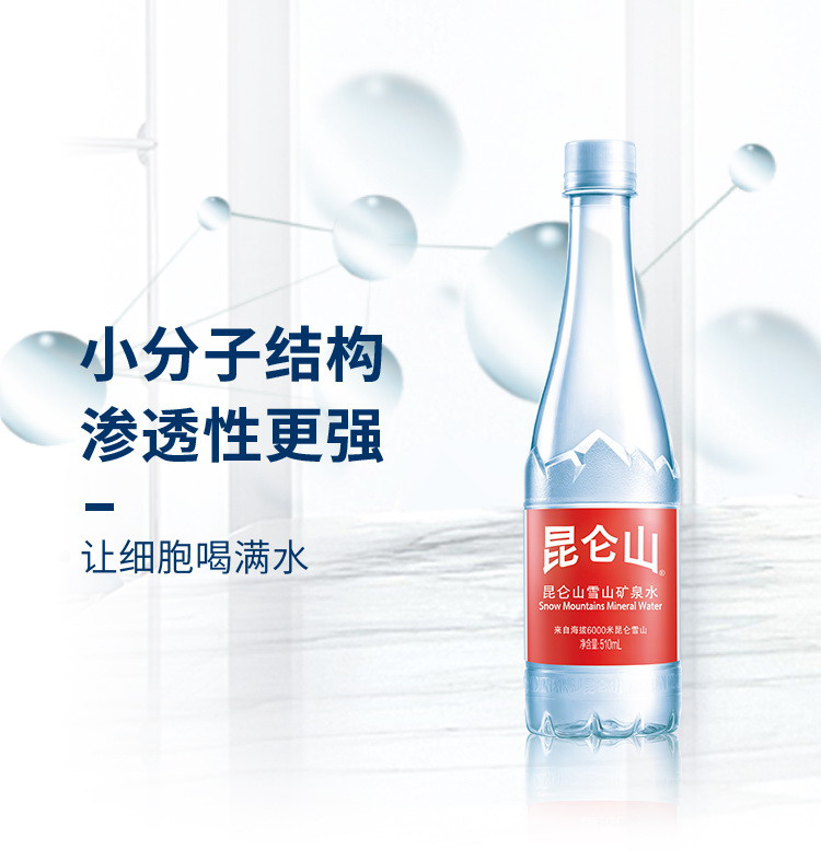 昆仑山饮用天然矿泉水510ml*12瓶整箱雪山弱碱水高端矿泉水