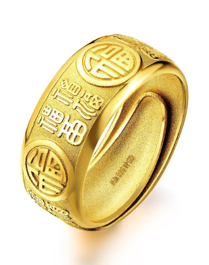 六福珠宝 足金百福黄金活口男戒指(计价)