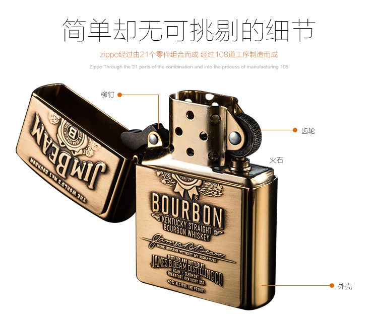 zippo打火机专场 zippo jim beam标志-金色贴章常规机  售后说明