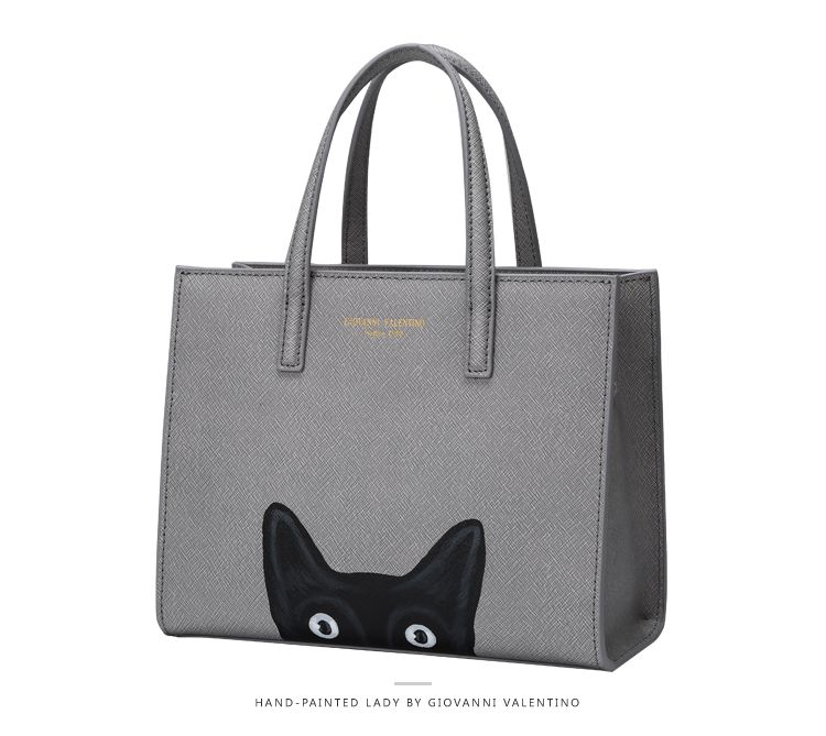 灰色手绘黑色猫咪系列花手提单肩斜挎女包 品牌名称: 卓凡尼-华伦天奴