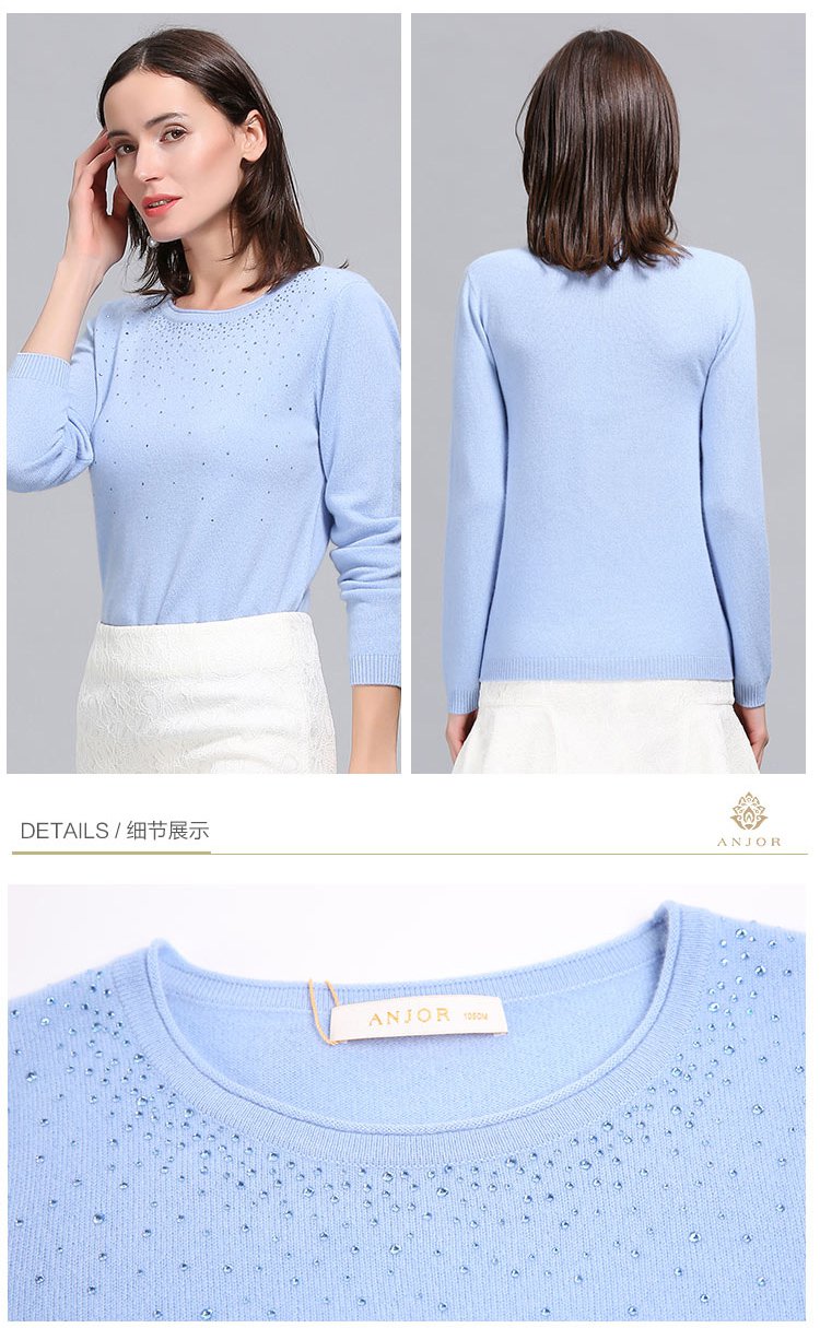 恩佐秋冬长袖圆领通勤经典山羊绒女毛衣