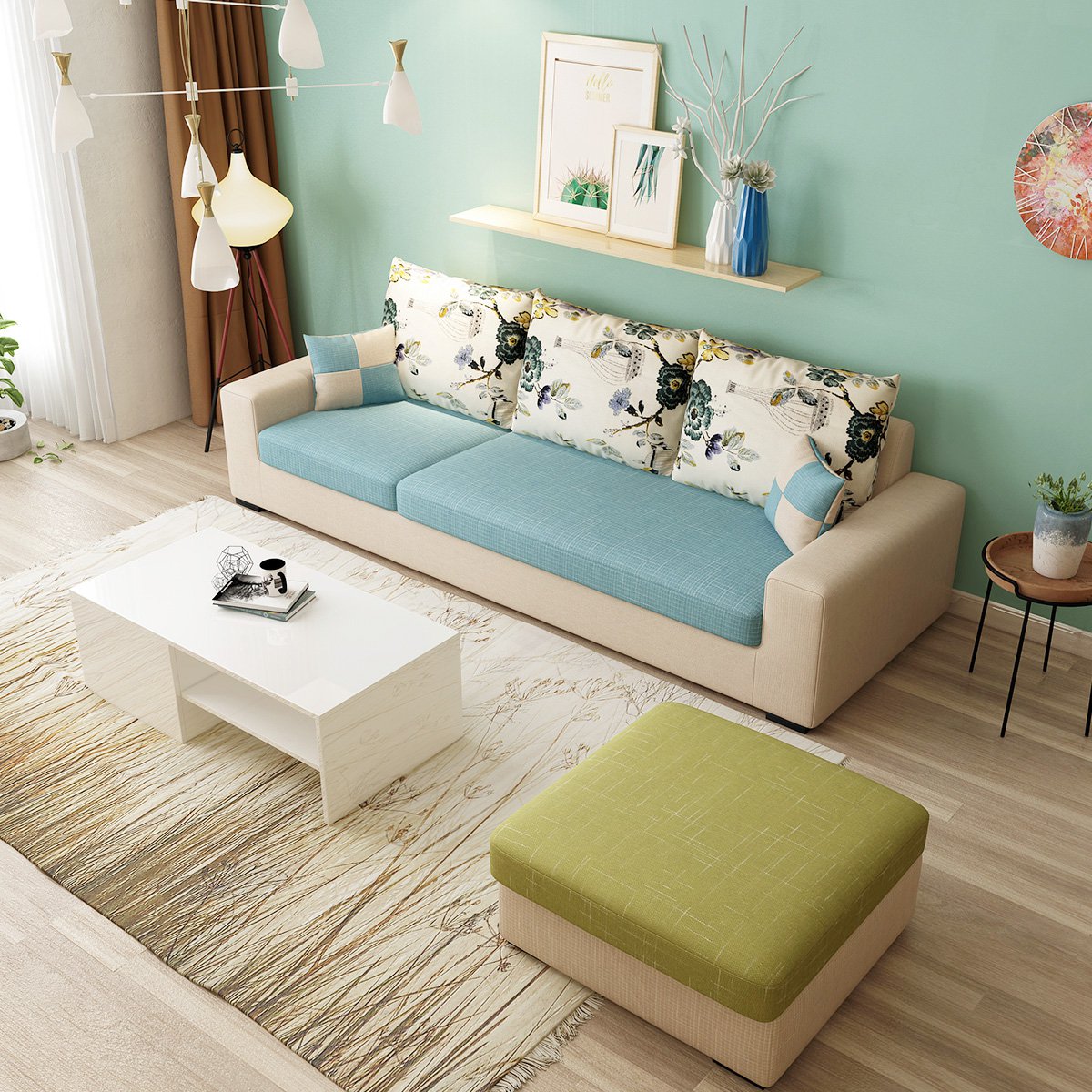 爆款时尚撞色沙发 现代简约布艺沙发小户型组合客厅整装可拆洗转角