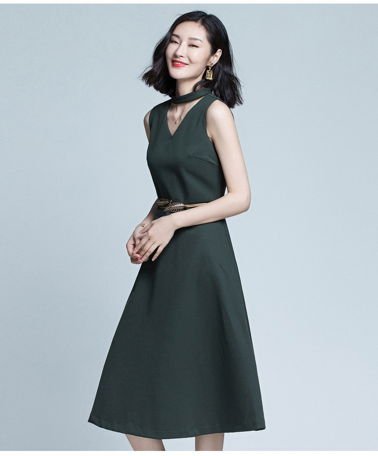 优衣美年会优选礼服v领纯色中长裙气质漏肩优雅礼服女yq632330g03