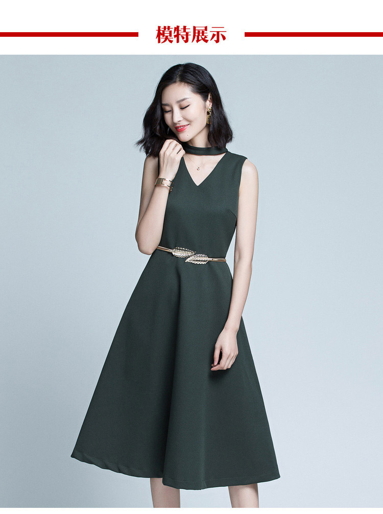 优衣美年会优选礼服v领纯色中长裙气质漏肩优雅礼服女yq632330g03