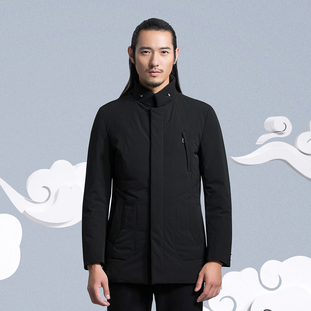 柒牌黑色中华立领舒适简约保暖羽绒服m11k2820009