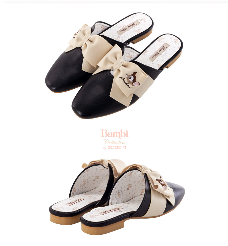 gracegift 春夏新款迪士尼联名小鹿斑比蝴蝶结穆勒鞋女鞋女士凉拖鞋