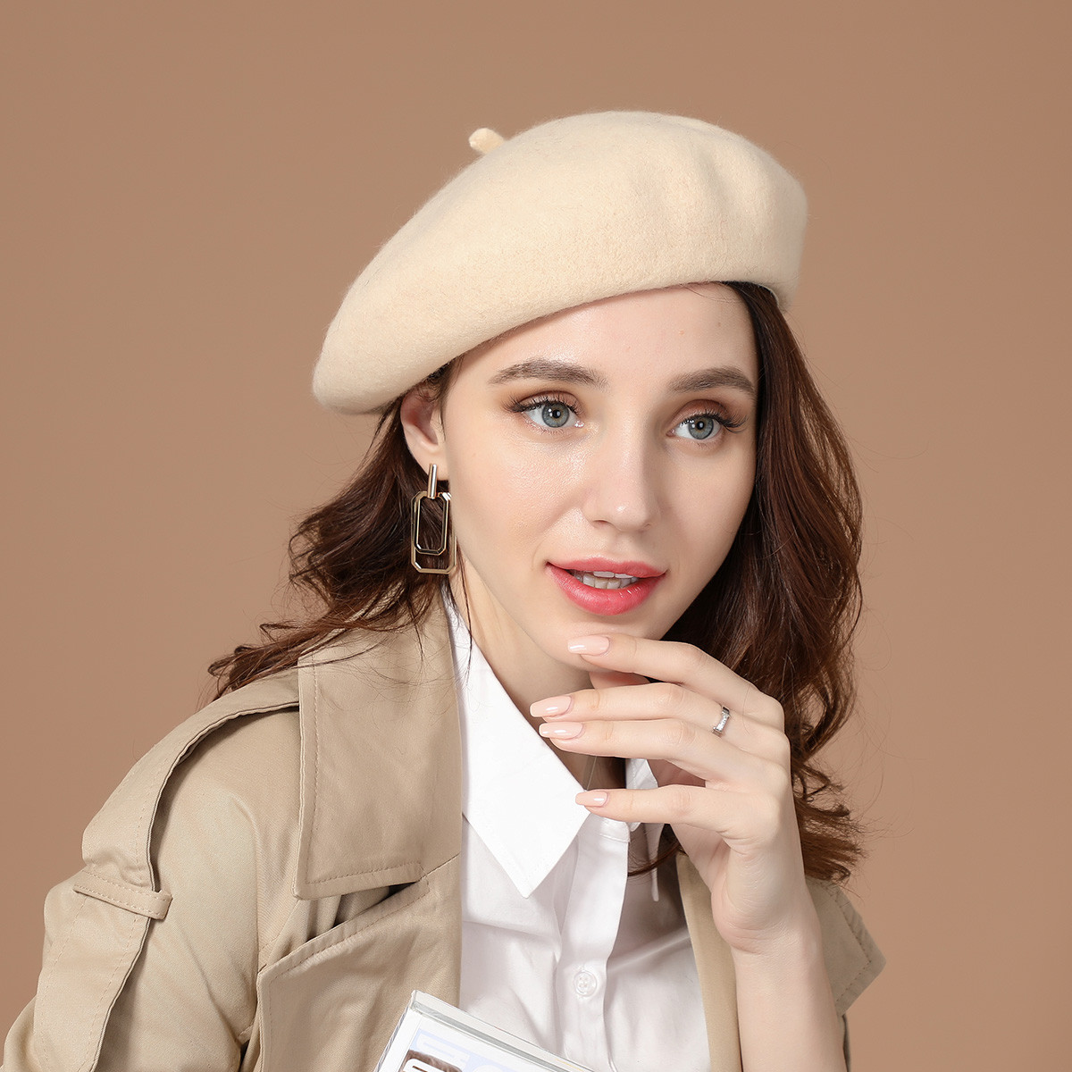 织布人2019新品羊毛帽子纯色女贝雷帽军帽时装帽子1m19130013_唯品会
