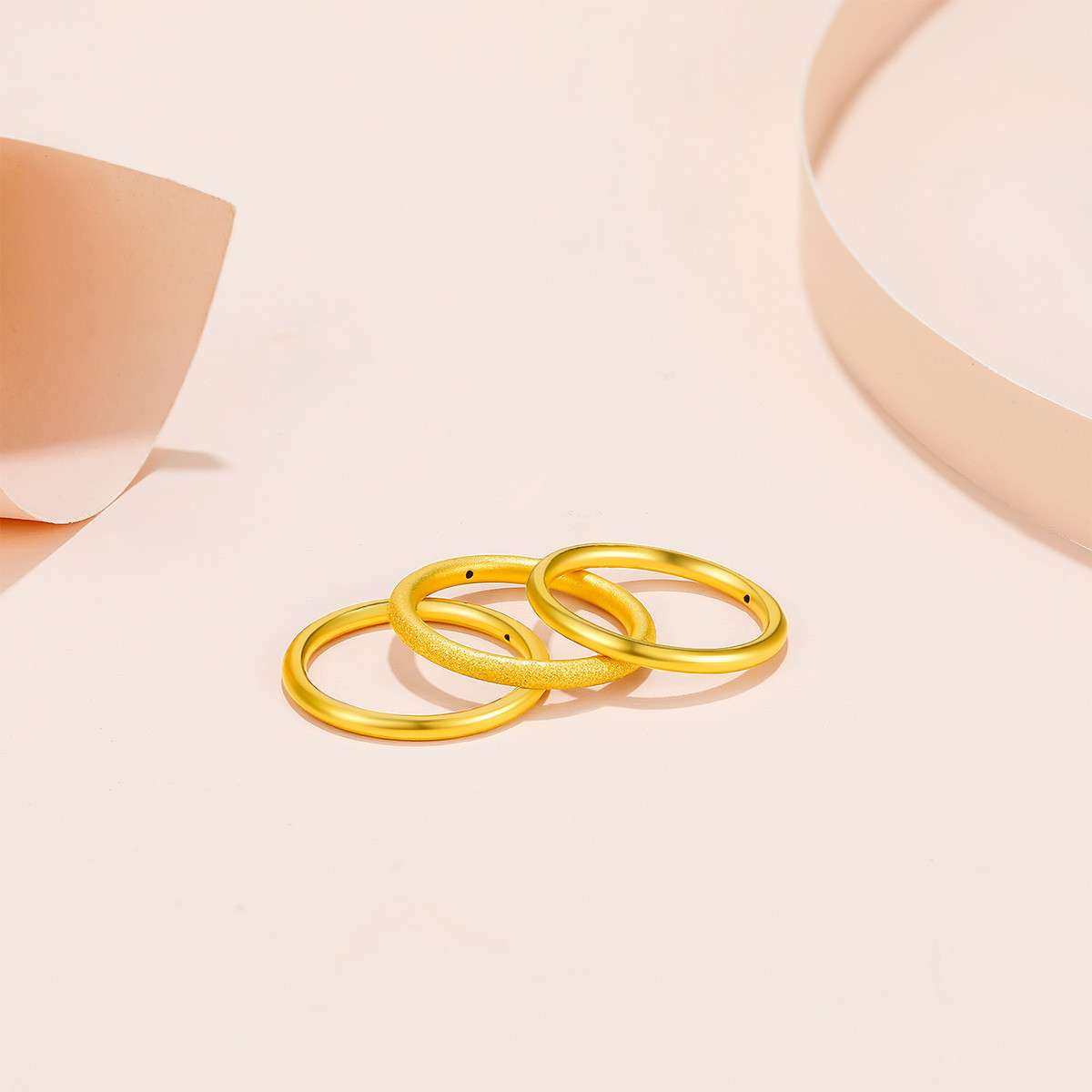 周六福3d硬金戒指简约女士黄金戒指指环(单只)