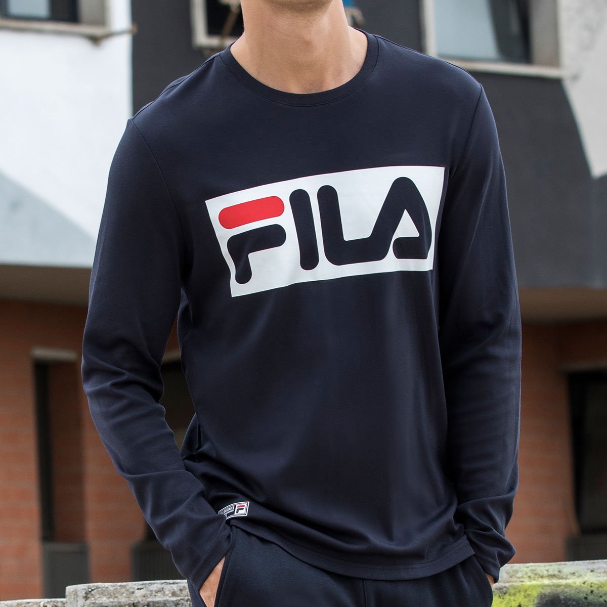 斐乐fila white line系列 经典简约舒适透气 男款长袖t