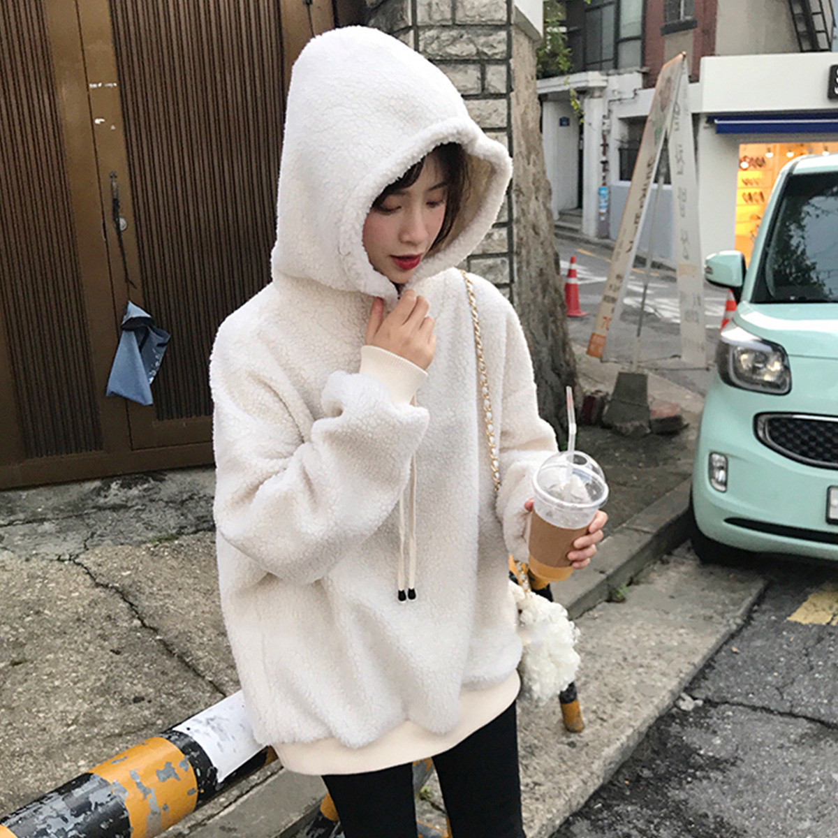 ♀2018秋冬新款加绒卫衣女 宽松连帽优质羊羔绒卫衣女