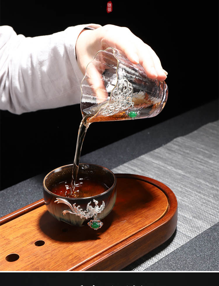 镶银龙杯功夫茶具品茗杯主人杯个人单杯曜变纱金天目建盏陶瓷茶杯