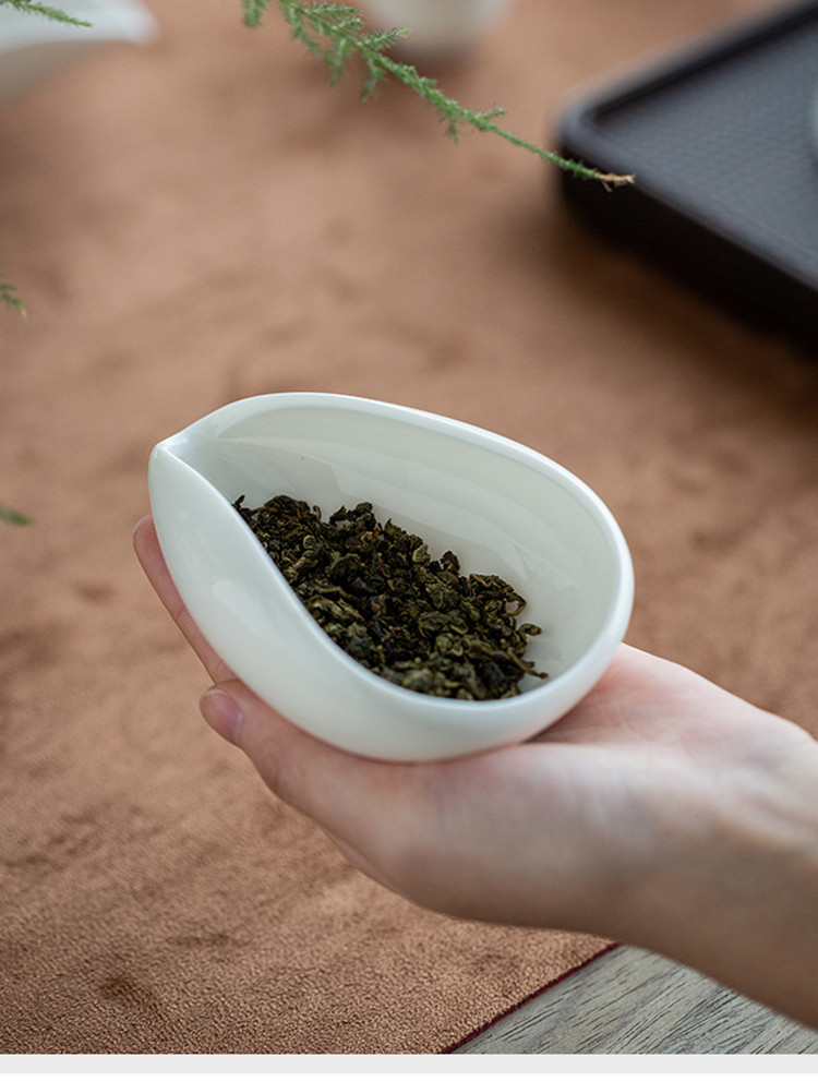白瓷赏茶荷禅意陶瓷茶则茶道配件茶具茶碟简约茶勺套装投茶器茶荷