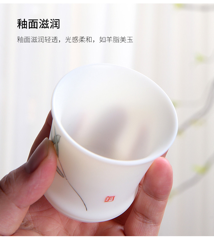 白瓷无釉手绘竹节品茗杯陶瓷杯水杯功夫茶杯子茶杯陶瓷主人杯单个