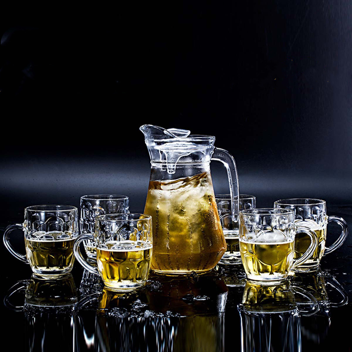 【扎啤套装】玻璃啤酒杯加厚耐热菠萝杯子凉水壶家用玻璃水杯6只