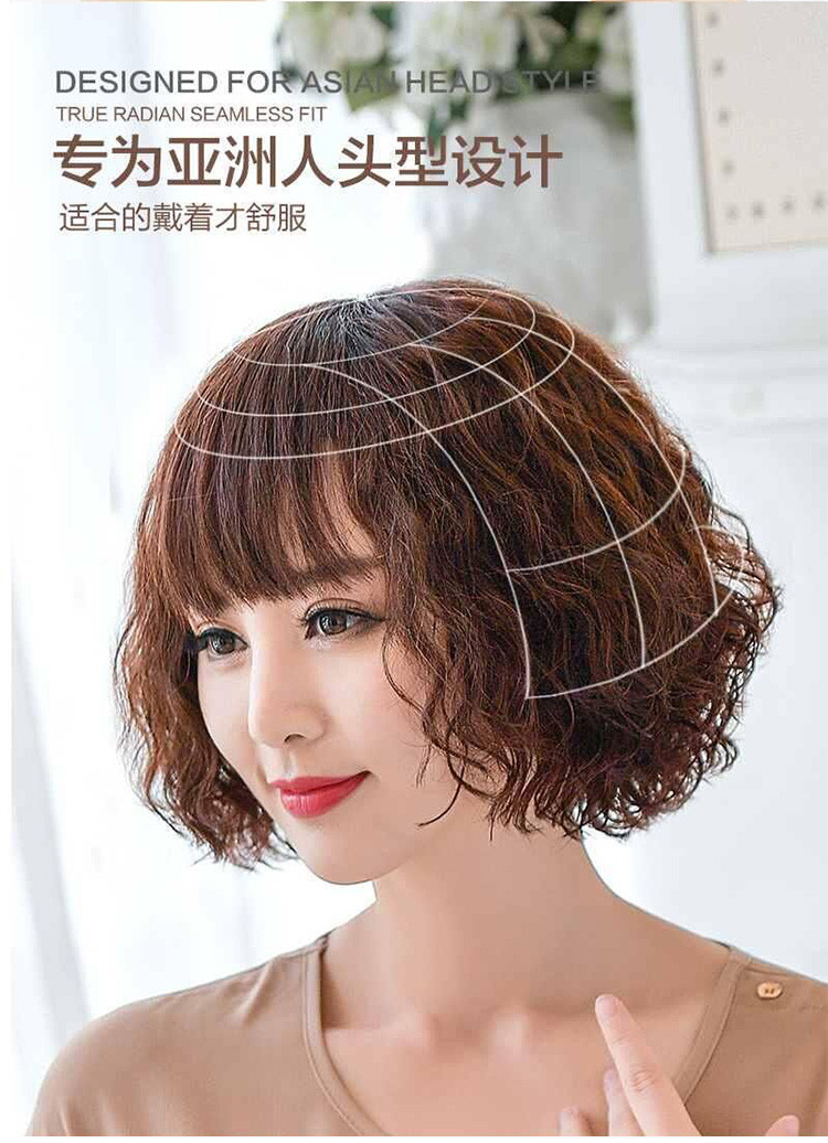 假发女短发短卷发玉米烫中长卷送妈妈真发圆脸蓬松自然中老年发套