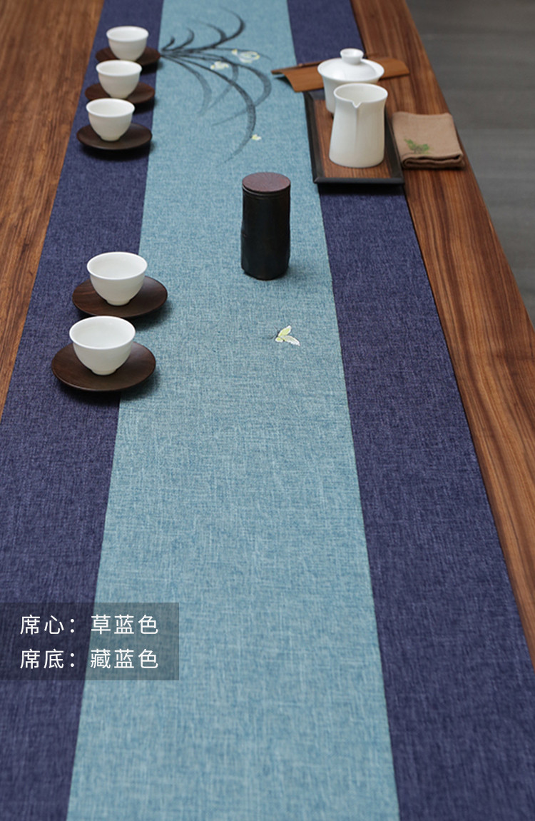 茶席防水桌旗新中式禅意茶桌布纯手绘茶台布茶道茶垫