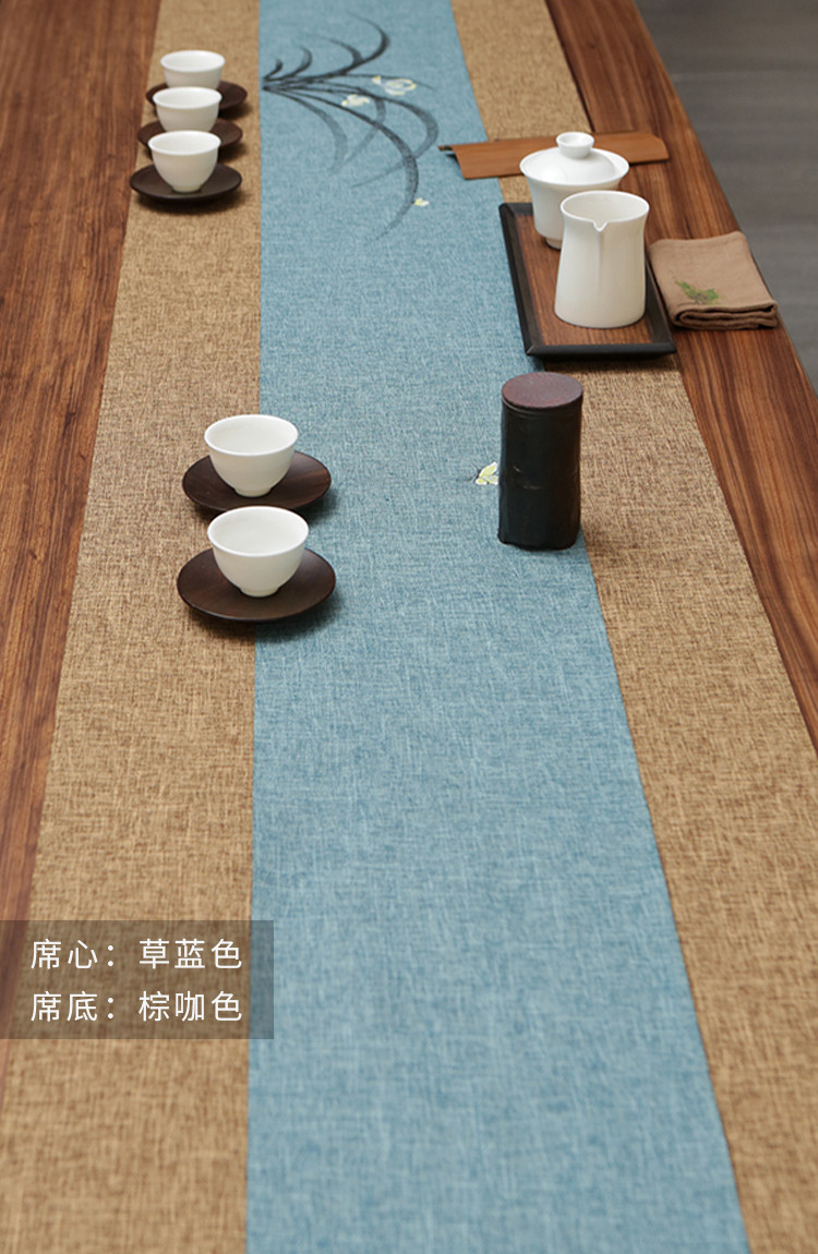 茶席防水桌旗新中式禅意茶桌布纯手绘茶台布茶道茶垫