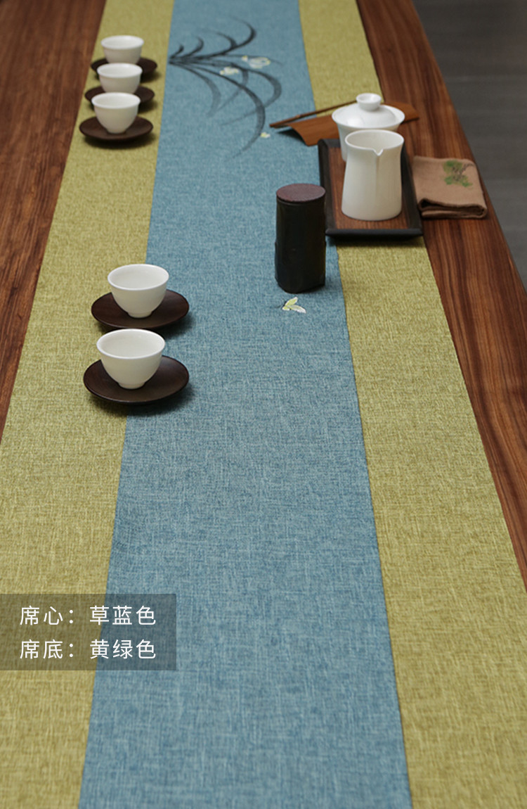 茶席防水桌旗新中式禅意茶桌布纯手绘茶台布茶道茶垫
