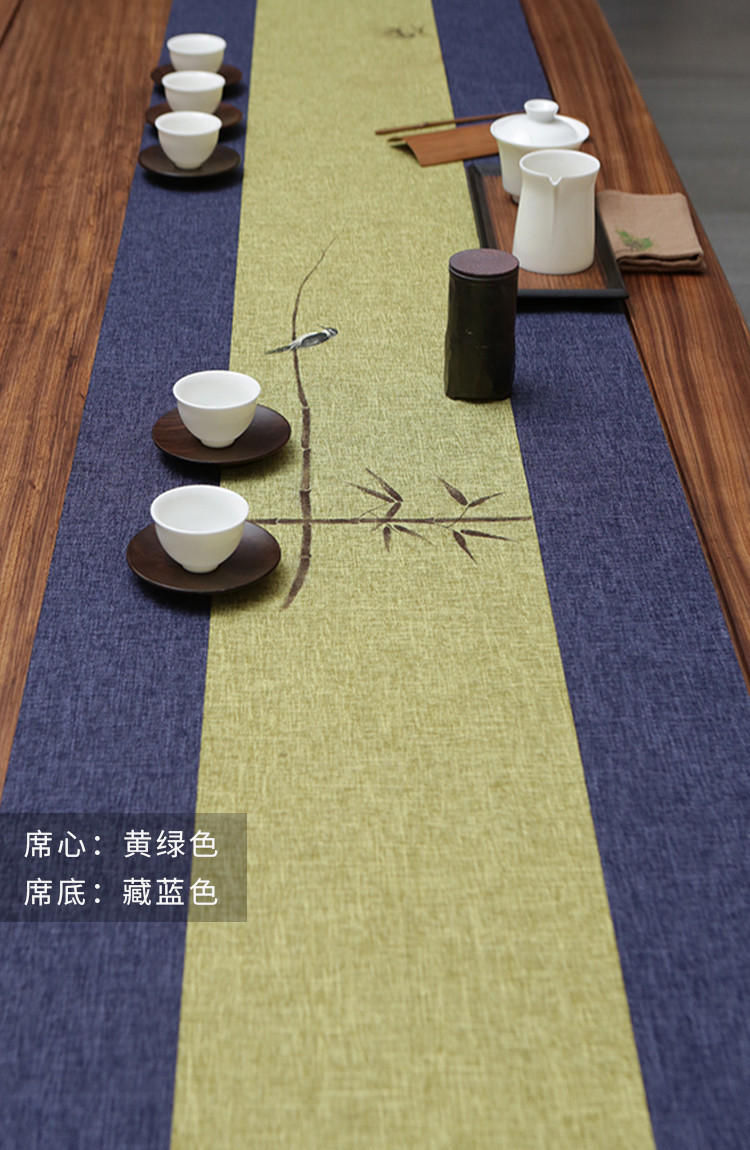茶席防水禅意中式布垫茶桌布手绘棉麻中国风麻布茶台