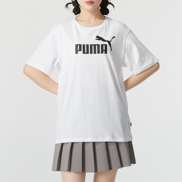 Puma 2024款圆领短袖女装上衣休闲舒适跑步训练时尚运动t恤 In White