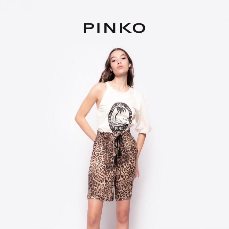 Pinko 印花不对称休闲短袖t恤 In Multi