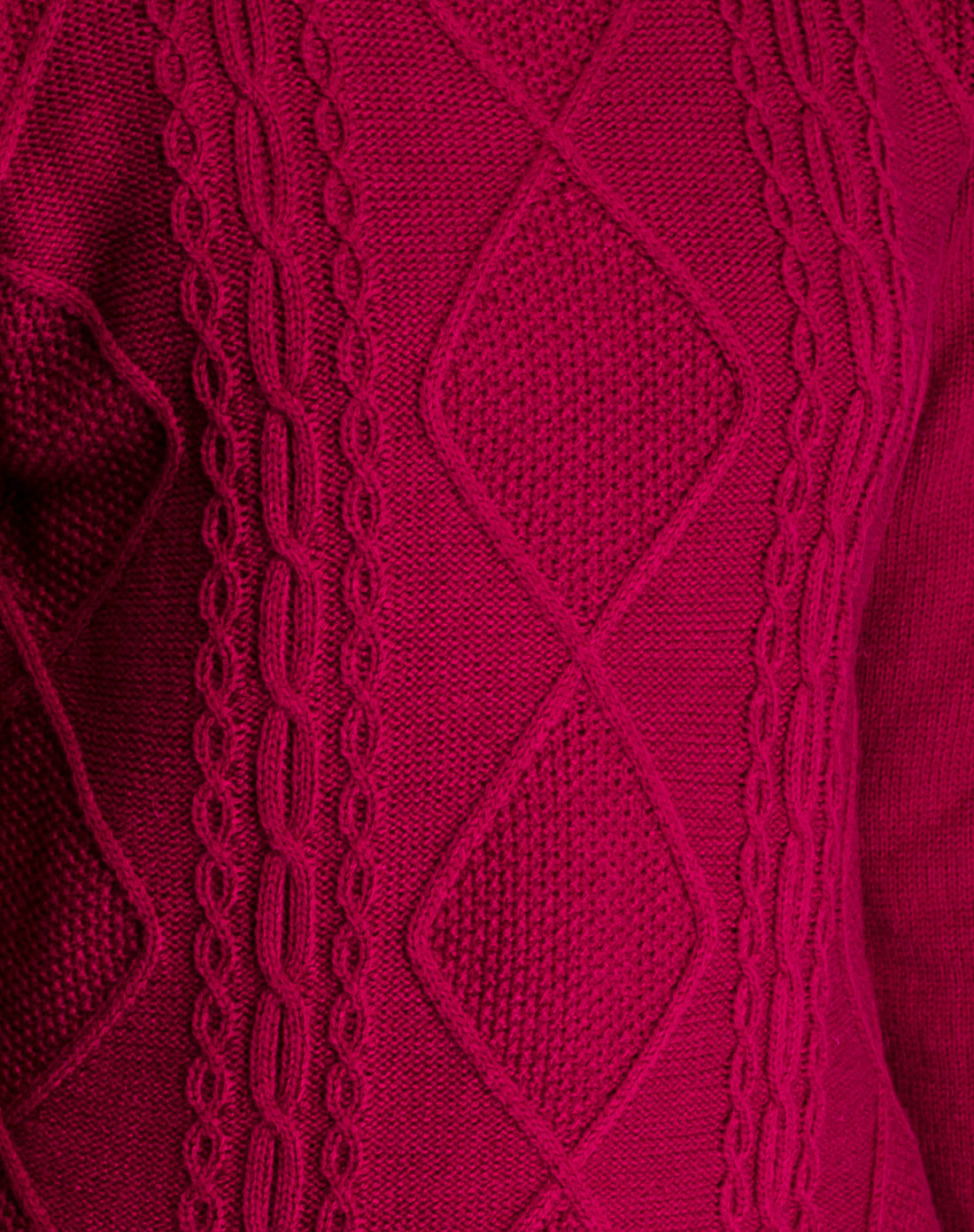 深玫红色立体纹路中长款保暖毛衣