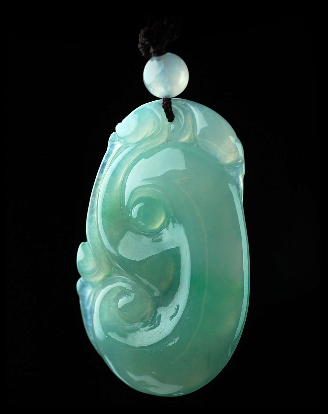 天然a货翡翠祥云如意吊坠(附证书)