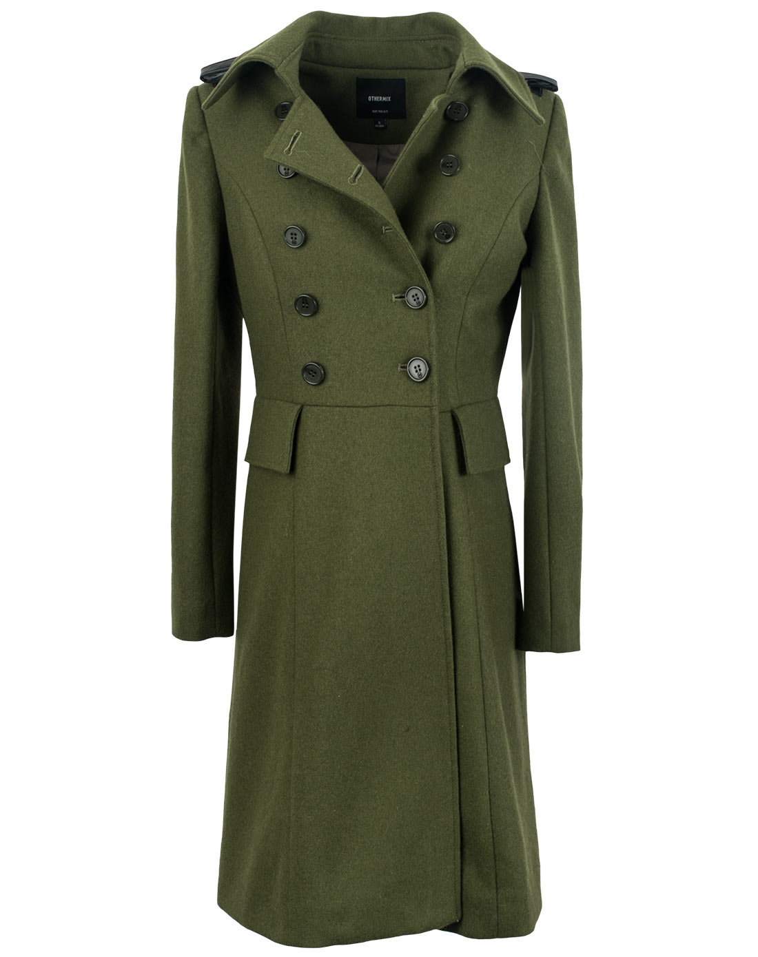 军绿色帅气修身双排扣长袖外套