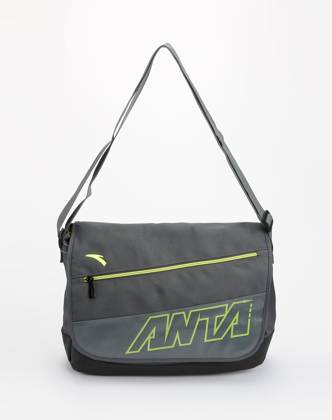 安踏anta男装专场-灰/果绿色印字斜挎包
