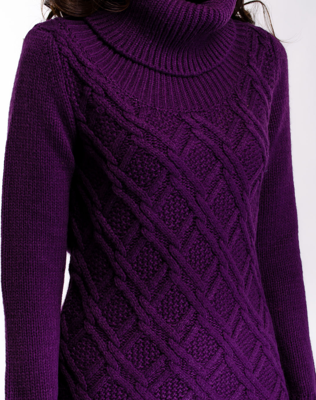 .艾金诺uss azino-紫色大翻领菱形提花毛衣2a1326_唯品会