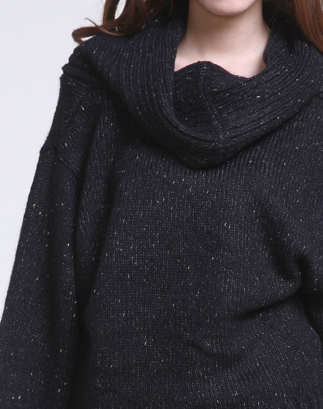 > 黑色舒适宽松蝙蝠袖针织衫