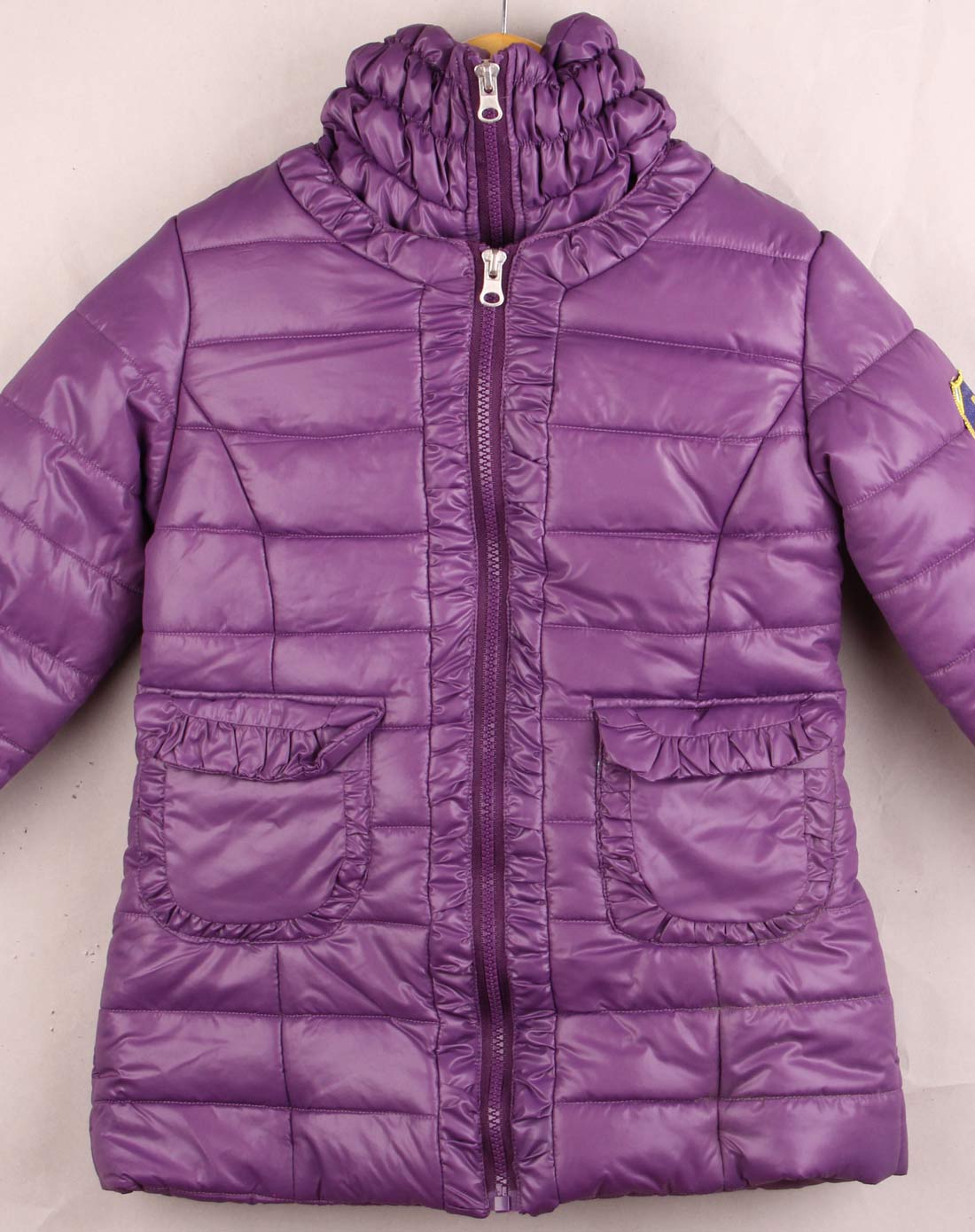 女童紫色系腰带棉服