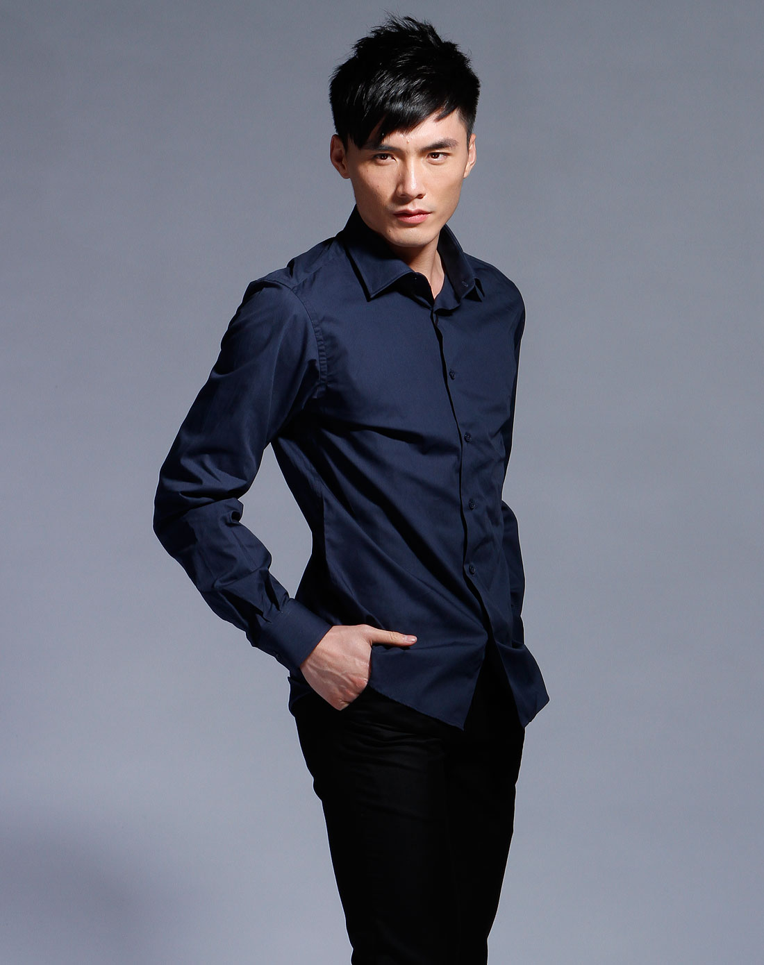 collection 男款蓝灰色时尚长袖衬衫