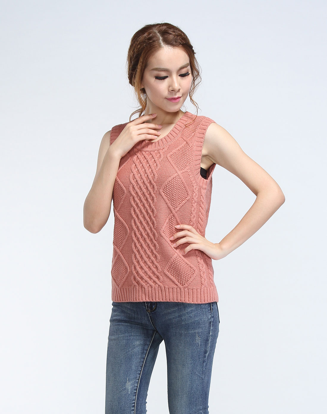 肉粉色可爱舒适针织背心